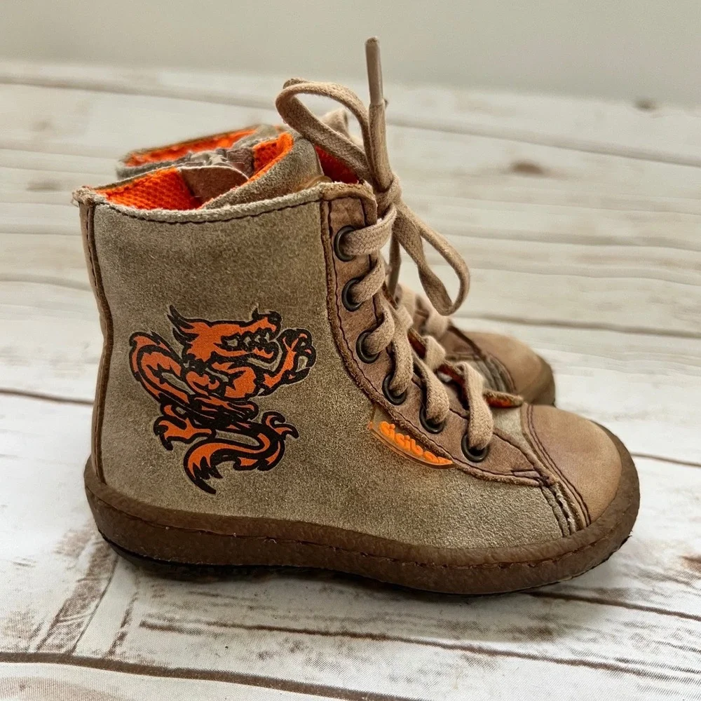 Ciciban High Top Boots Tan Orange Dragon Suede Zip EU 20 US 4.5-5